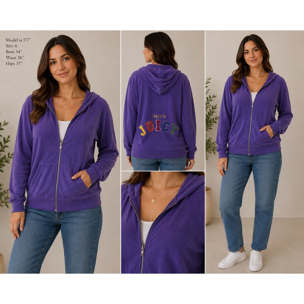 Juicy Couture Purple Happy In Juicy Graphic Zip Up Hoodie XL Raglan Sleeve
